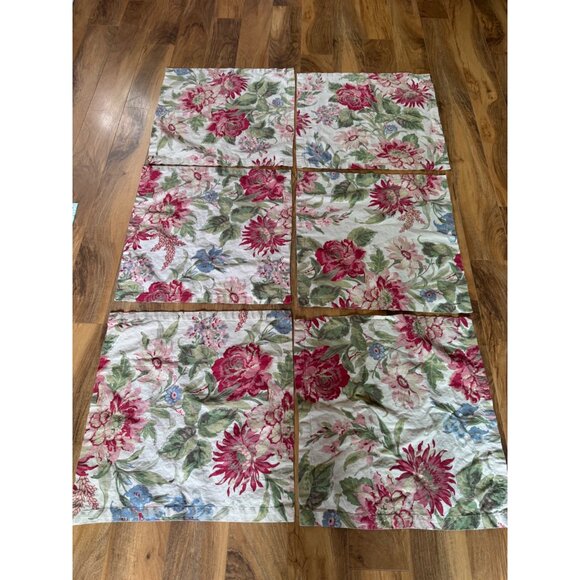 Pottery Barn Marla Floral Cotton Napkins 20" X 20" Pink/Red/Green/Cream Set Of 6 - Picture 1 of 7